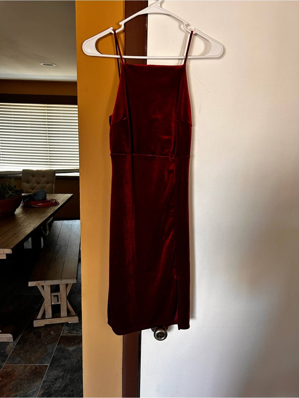 Windsor Red Velvet Asymmetrical Dress Small Spaghetti Strap Cocktail Party Dress - Picture 7 of 8
